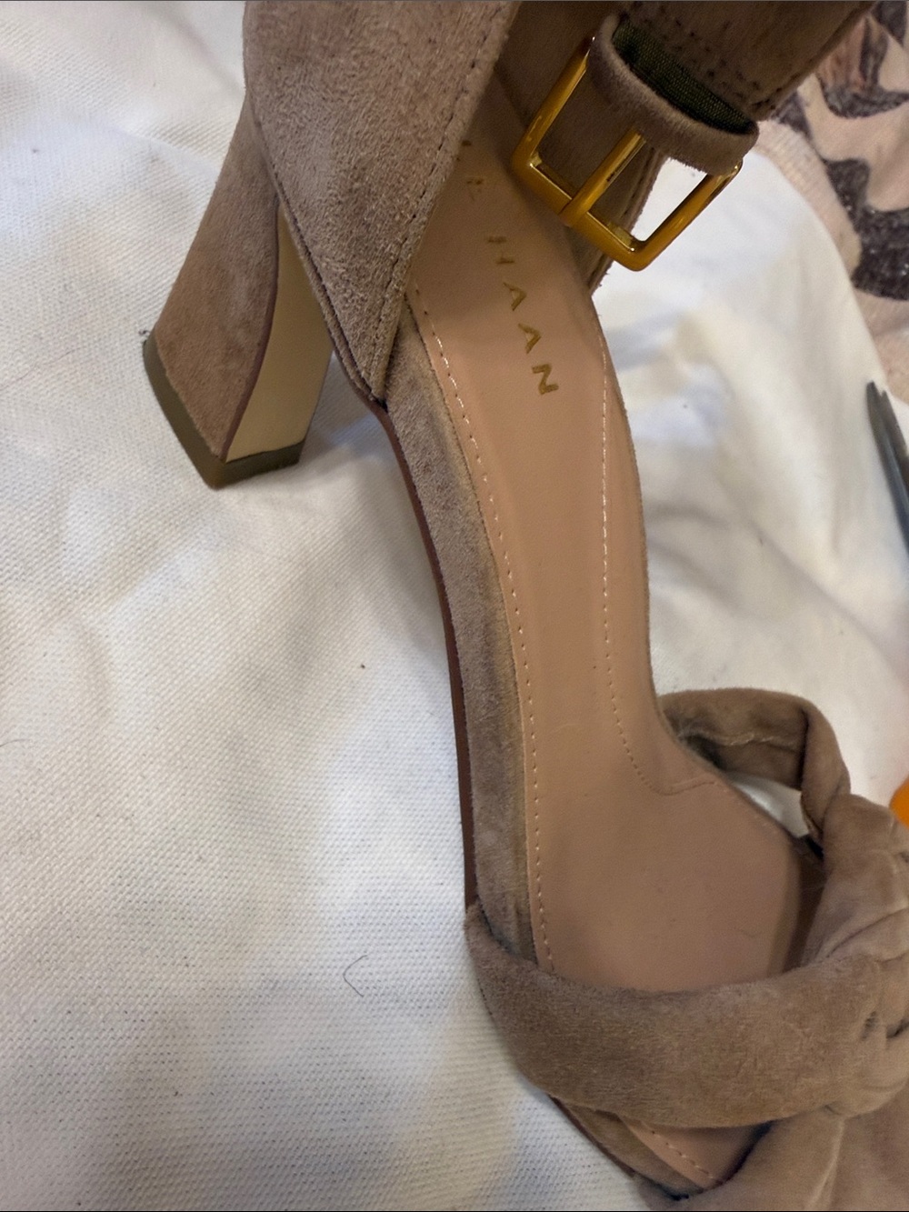Cole Haan Women's Suede Braided Block Heel Sandals in Taupe 8B - Picture 4 of 6